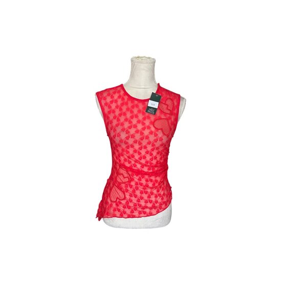Wild Fable Red Lace Sleeveless Asymmetrical Sheer Top Mesh Fairy Romantic XS NWT - Picture 8 of 9